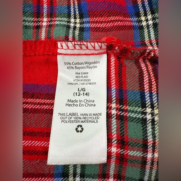 Plaid Red and Green Women’s Pajamas Button Front Long Sleeve Holiday Size Large - Picture 5 of 7